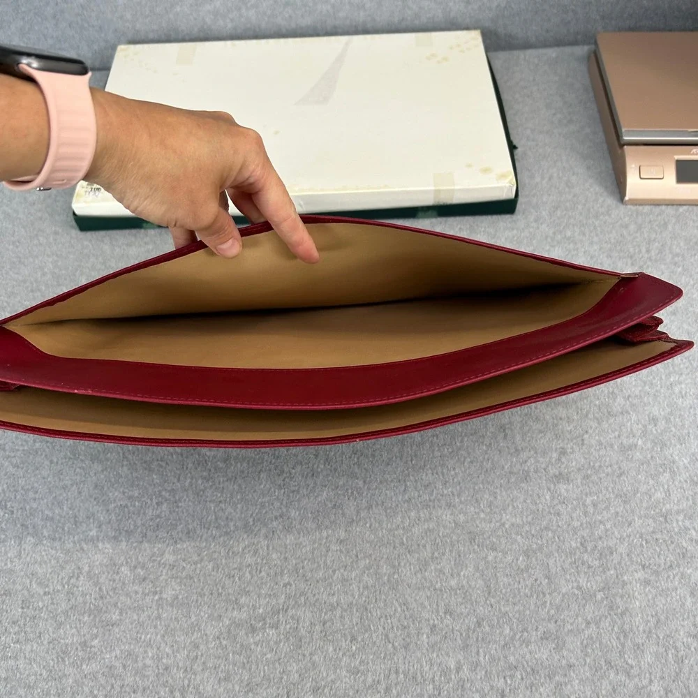 DLN Monogram Levenger Leather Document Envelope Red Legal Size Sleeve Office